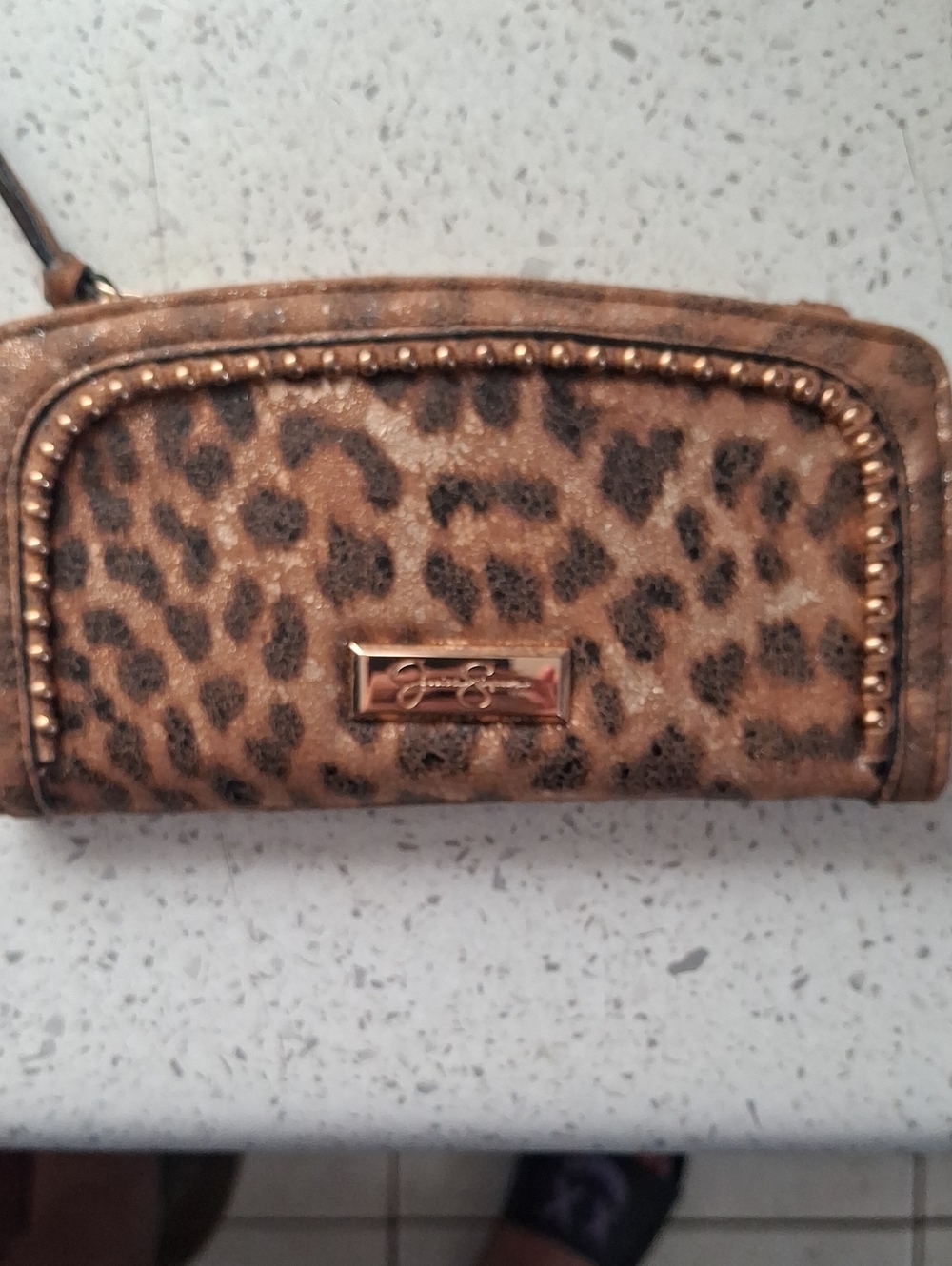 Jessica Simpson Leopard-Print Wristlet Wallet - Gold Accent.  NWOT